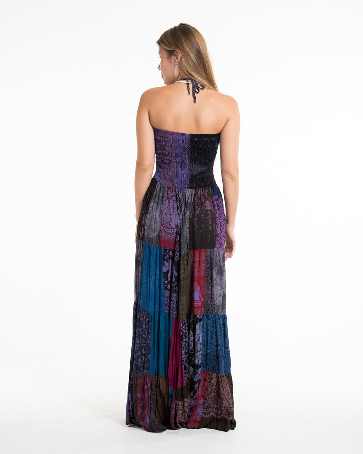 Upcycled Patchwork Multi Print Maxi Dress in Purple