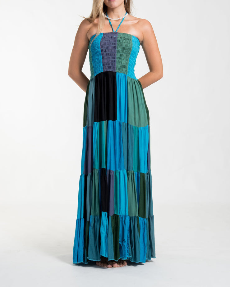 Upcycled Patchwork Maxi Dress in Blue