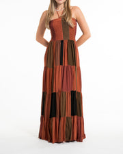 Upcycled Patchwork Maxi Dress in Brick Orange