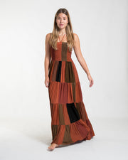 Upcycled Patchwork Maxi Dress in Brick Orange