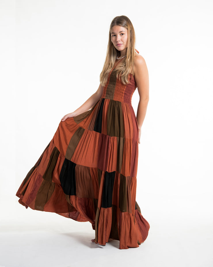 Upcycled Patchwork Maxi Dress in Brick Orange