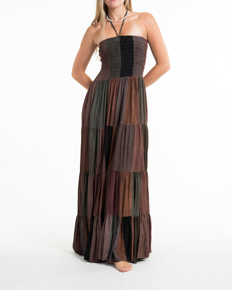 Upcycled Patchwork Maxi Dress in Brown