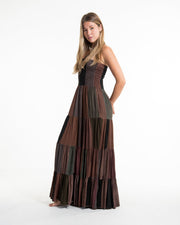 Upcycled Patchwork Maxi Dress in Brown