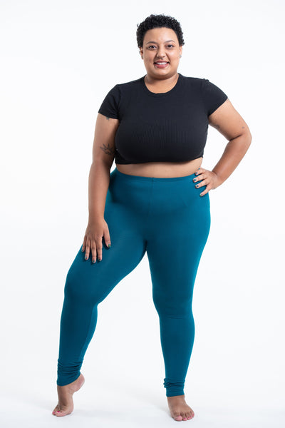 Plus Size Solid Color Cotton Leggings in Blue