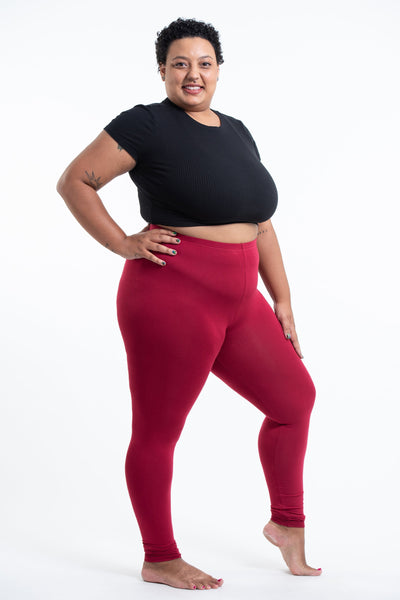 Plus Size Solid Color Cotton Leggings in Red