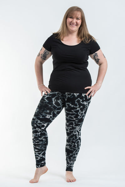 Plus Size Marble Tie Dye Cotton Leggings in Black