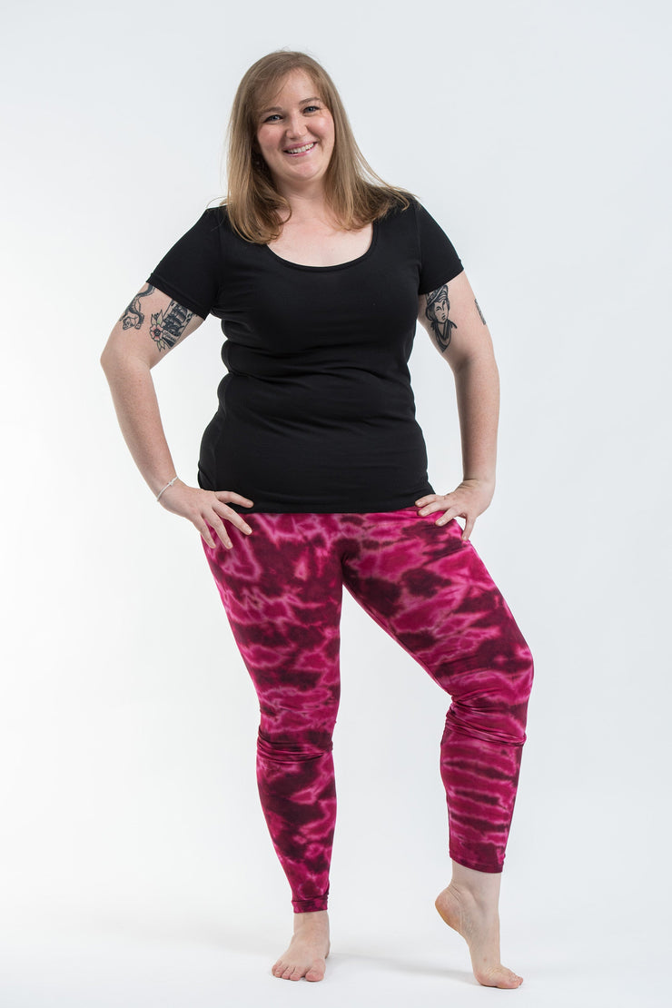 Plus Size Marble Tie Dye Cotton Leggings in Pink