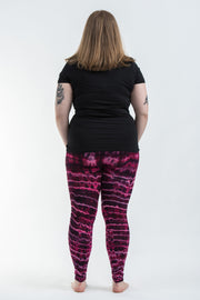 Plus Size Melting Stripes Tie Dye Cotton Leggings in Magenta