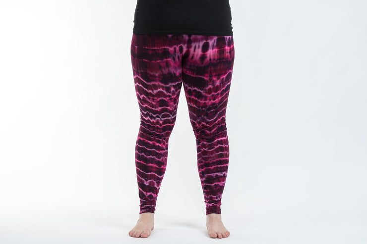 Plus Size Melting Stripes Tie Dye Cotton Leggings in Magenta