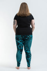 Plus Size Oval Swirls Tie Dye Cotton Leggings in Blue