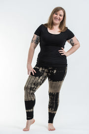 Plus Size Patch Dye Tie Dye Cotton Leggings in Black White