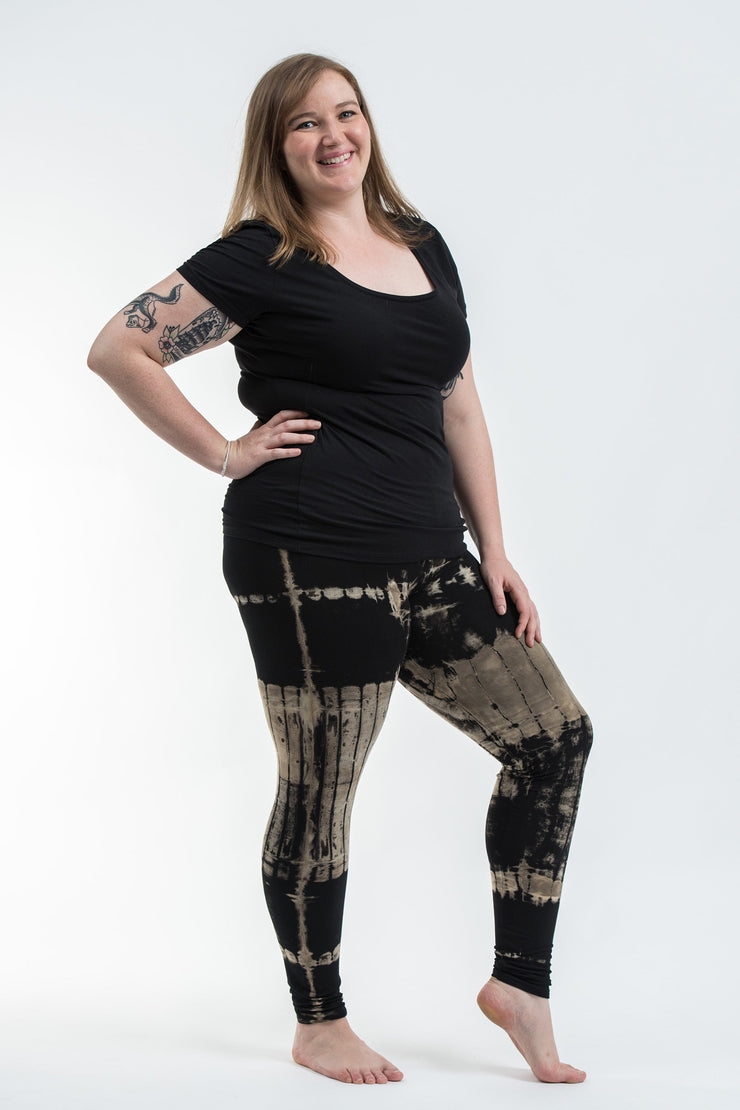 Plus Size Patch Dye Tie Dye Cotton Leggings in Black White