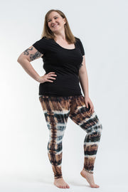 Plus Size Patch Dye Tie Dye Cotton Leggings in Brown