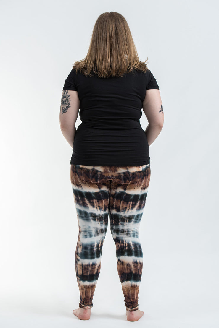 Plus Size Patch Dye Tie Dye Cotton Leggings in Brown