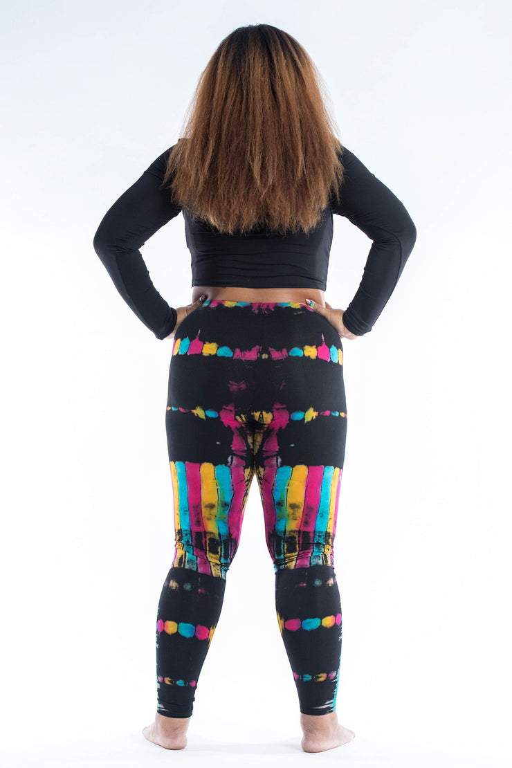 Plus Size Patch Dye Tie Dye Cotton Leggings in Festival Black