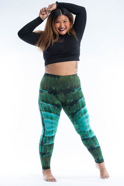 Plus Size Patch Dye Tie Dye Cotton Leggings in Turquoise