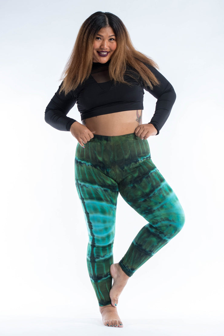 Plus Size Patch Dye Tie Dye Cotton Leggings in Turquoise