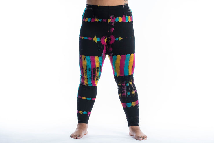 Plus Size Patch Dye Tie Dye Cotton Leggings in Festival Black