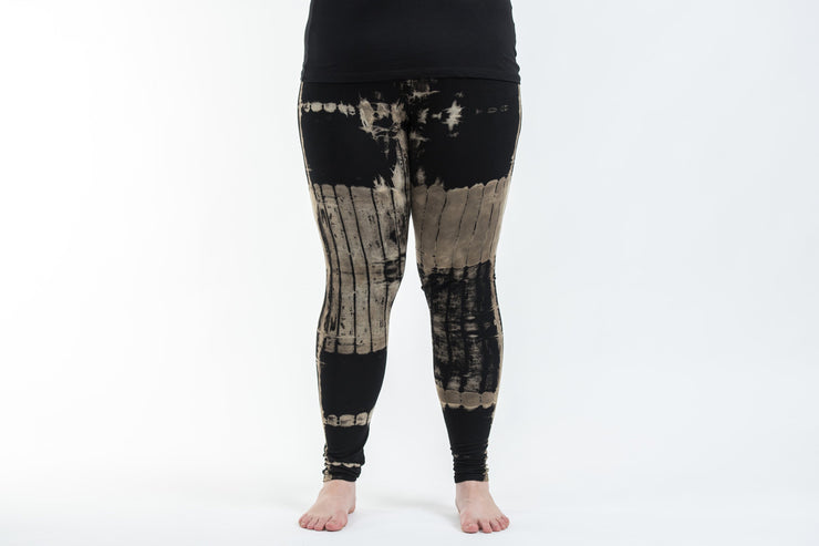 Plus Size Patch Dye Tie Dye Cotton Leggings in Black White