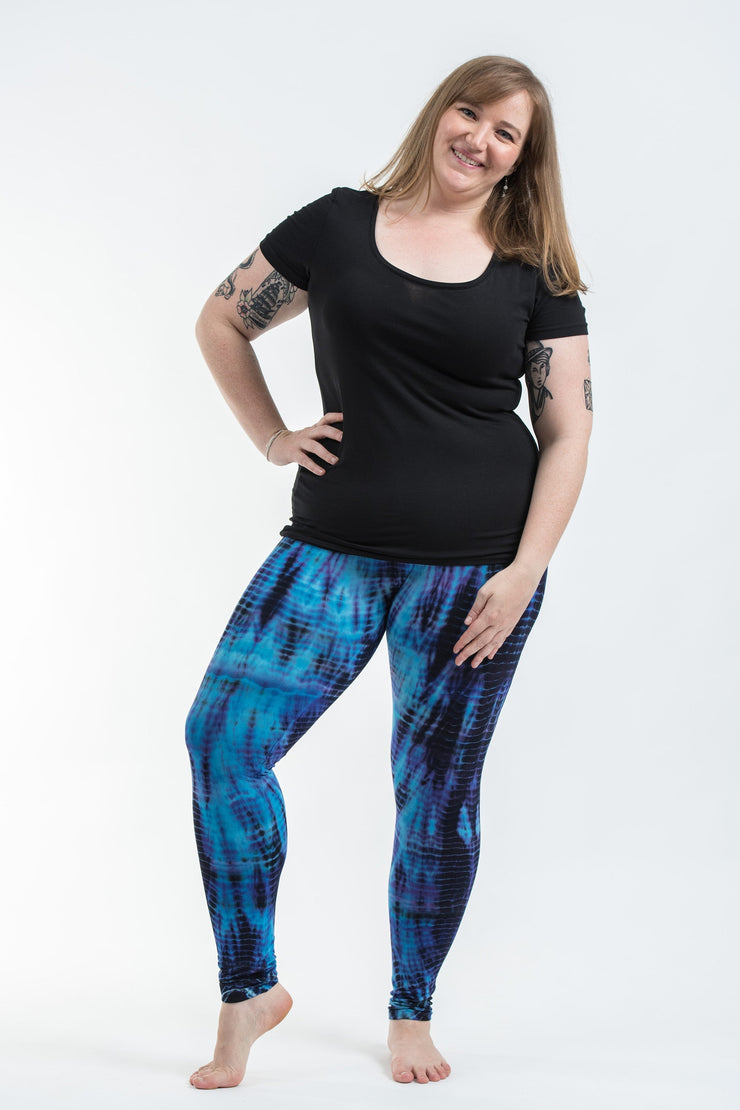 Plus Size Lightning Stripes Tie Dye Cotton Leggings in Indigo