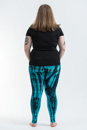 Plus Size Lightning Stripes Tie Dye Cotton Leggings in Turquoise