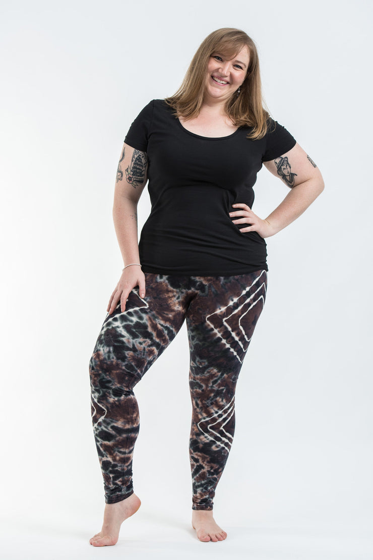 Plus Size Diamond Tie Dye Cotton Leggings in Brown