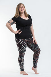 Plus Size Diamond Tie Dye Cotton Leggings in Brown