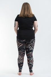 Plus Size Diamond Tie Dye Cotton Leggings in Brown