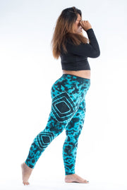 Plus Size Diamond Tie Dye Cotton Leggings in Turquoise