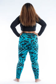 Plus Size Diamond Tie Dye Cotton Leggings in Turquoise