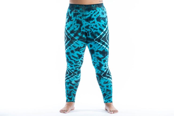 Plus Size Diamond Tie Dye Cotton Leggings in Turquoise