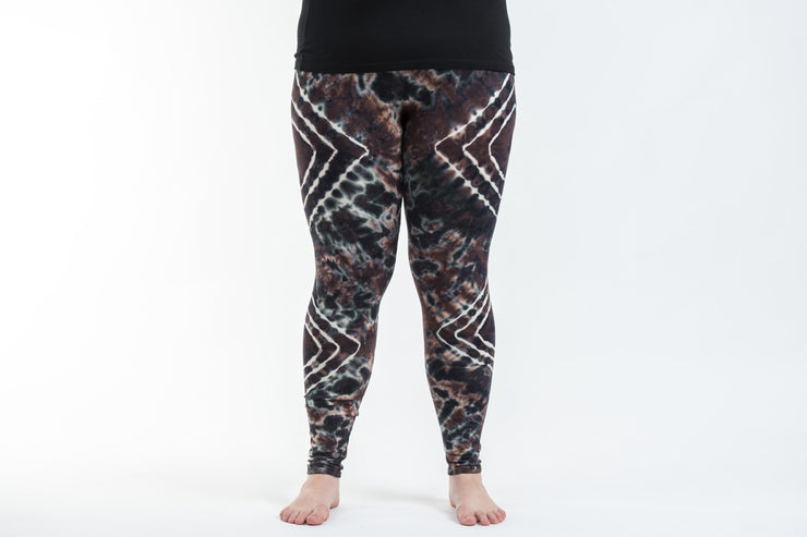 Plus Size Diamond Tie Dye Cotton Leggings in Brown