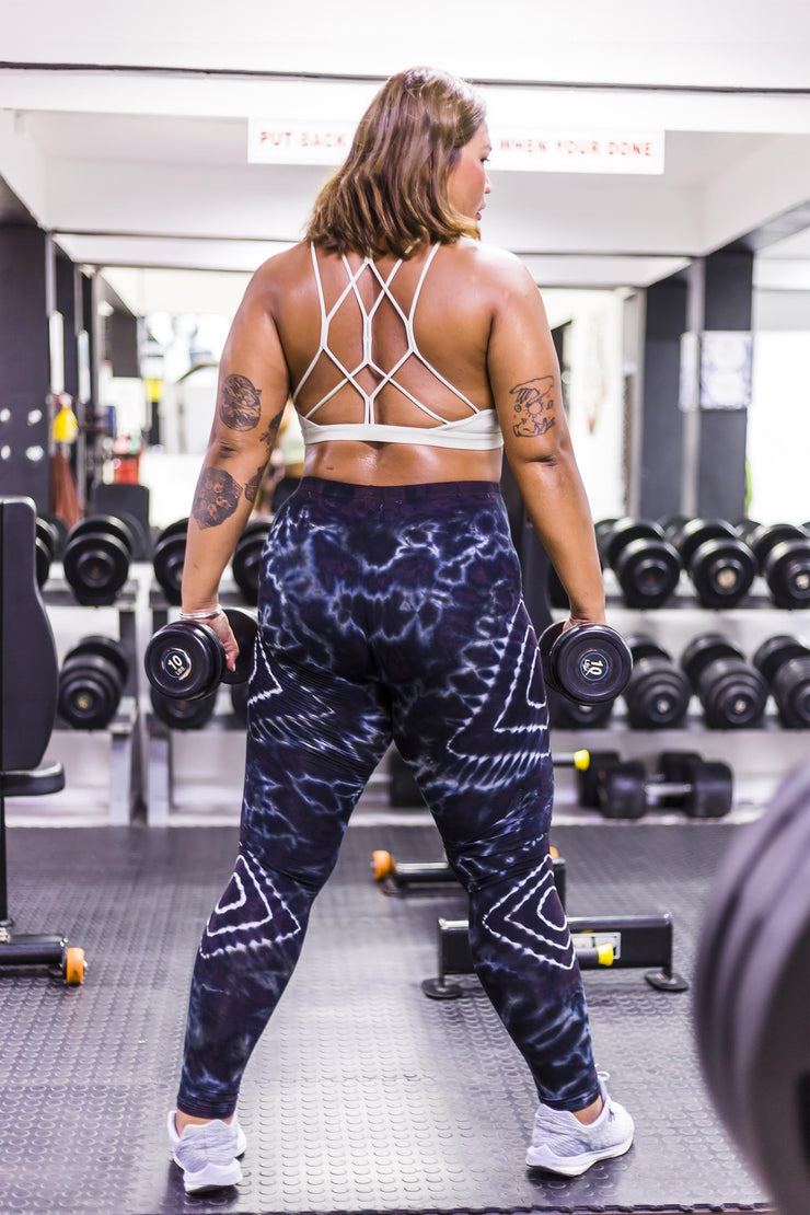 Plus Size Diamond Tie Dye Cotton Leggings in Dark Brown