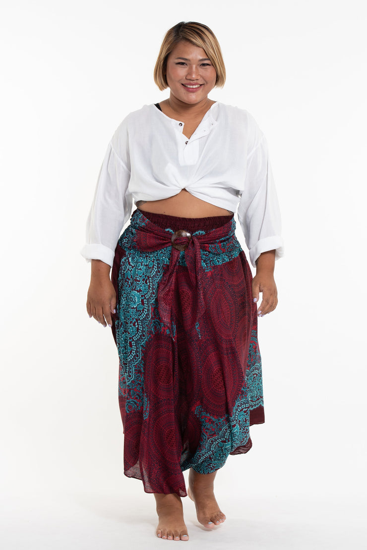 Plus Size Geometric Mandalas Handkerchief Midi Skirt in Red