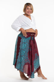 Plus Size Geometric Mandalas Handkerchief Midi Skirt in Red