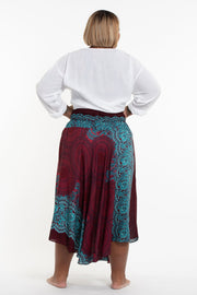 Plus Size Geometric Mandalas Handkerchief Midi Skirt in Red