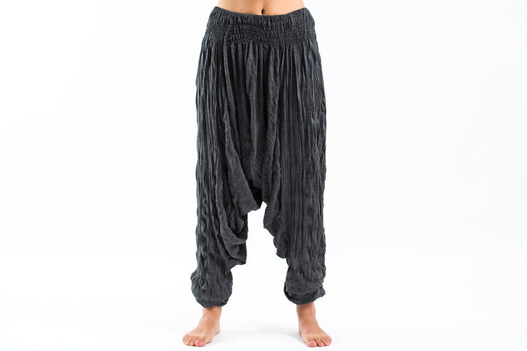 Crinkled Cotton Harem Pants in Black