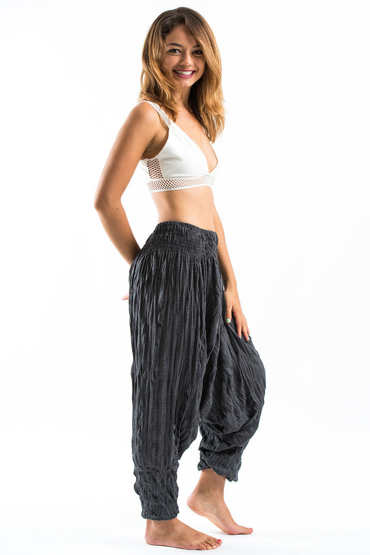 Crinkled Cotton Harem Pants in Black