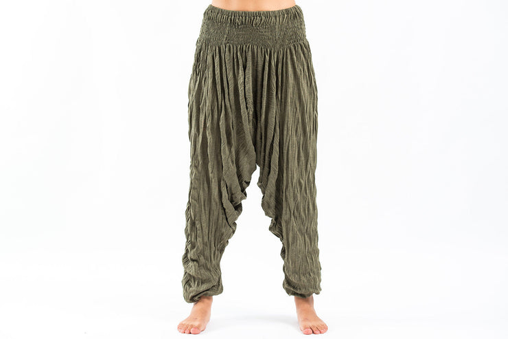 Crinkled Cotton Harem Pants in Green