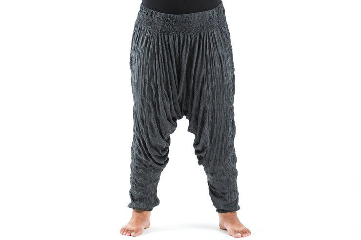 Plus Size Crinkled Cotton Harem Pants in Black