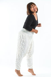 Plus Size Crinkled Cotton Harem Pants in White