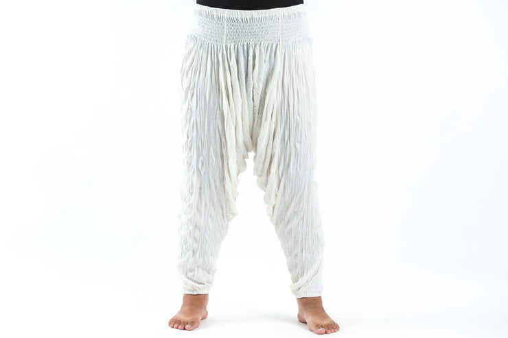 Plus Size Crinkled Cotton Harem Pants in White