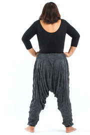 Plus Size Crinkled Cotton Harem Pants in Black