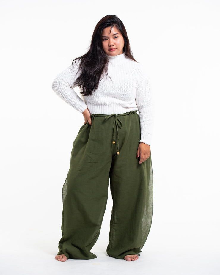 Plus Size Women's Thai Harem Double Layers Palazzo Pants in Solid Green