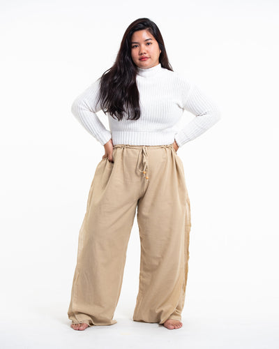 Plus Size Women's Thai Harem Double Layers Palazzo Pants in Solid Tan