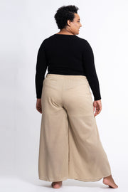 Plus Size Women's Thai Harem Palazzo Pants in Solid Tan