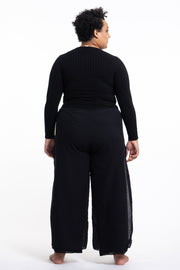 Plus Size Women's Thai Harem Double Layers Palazzo Pants in Solid Black