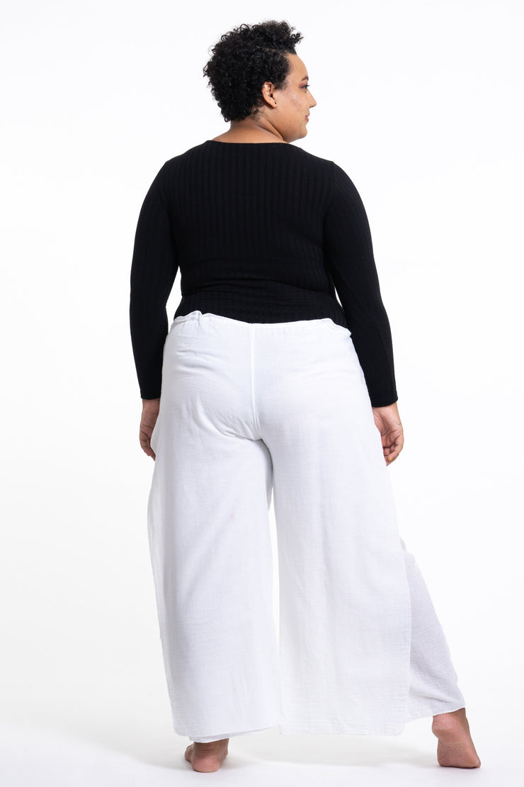 Plus Size Women's Thai Harem Double Layers Palazzo Pants in Solid White