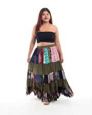 Plus Size Patchwork Long Skirt in Green