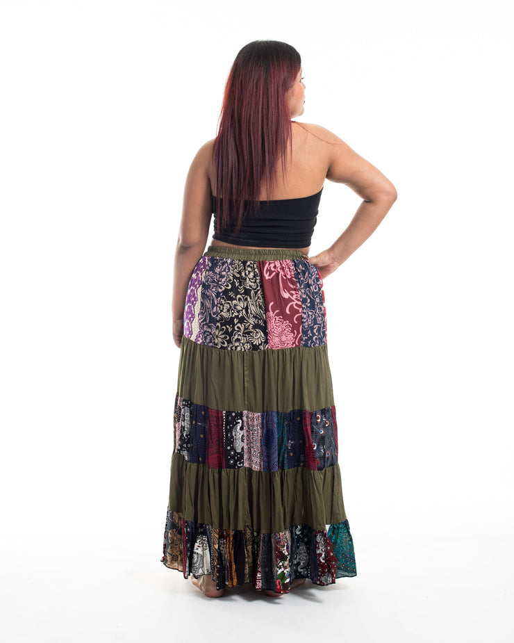 Plus Size Patchwork Long Skirt in Green